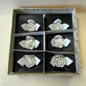 Set of 6 Vintage White Porcelain Bisque Flower Place Card Holders Ardalt Japan.